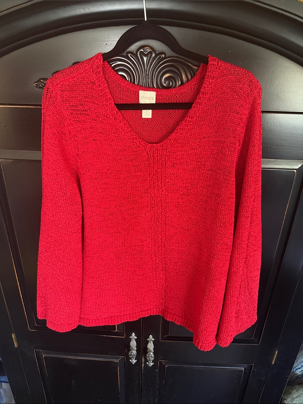 Chico's Bold Red V-Neck Knit Sweater 3